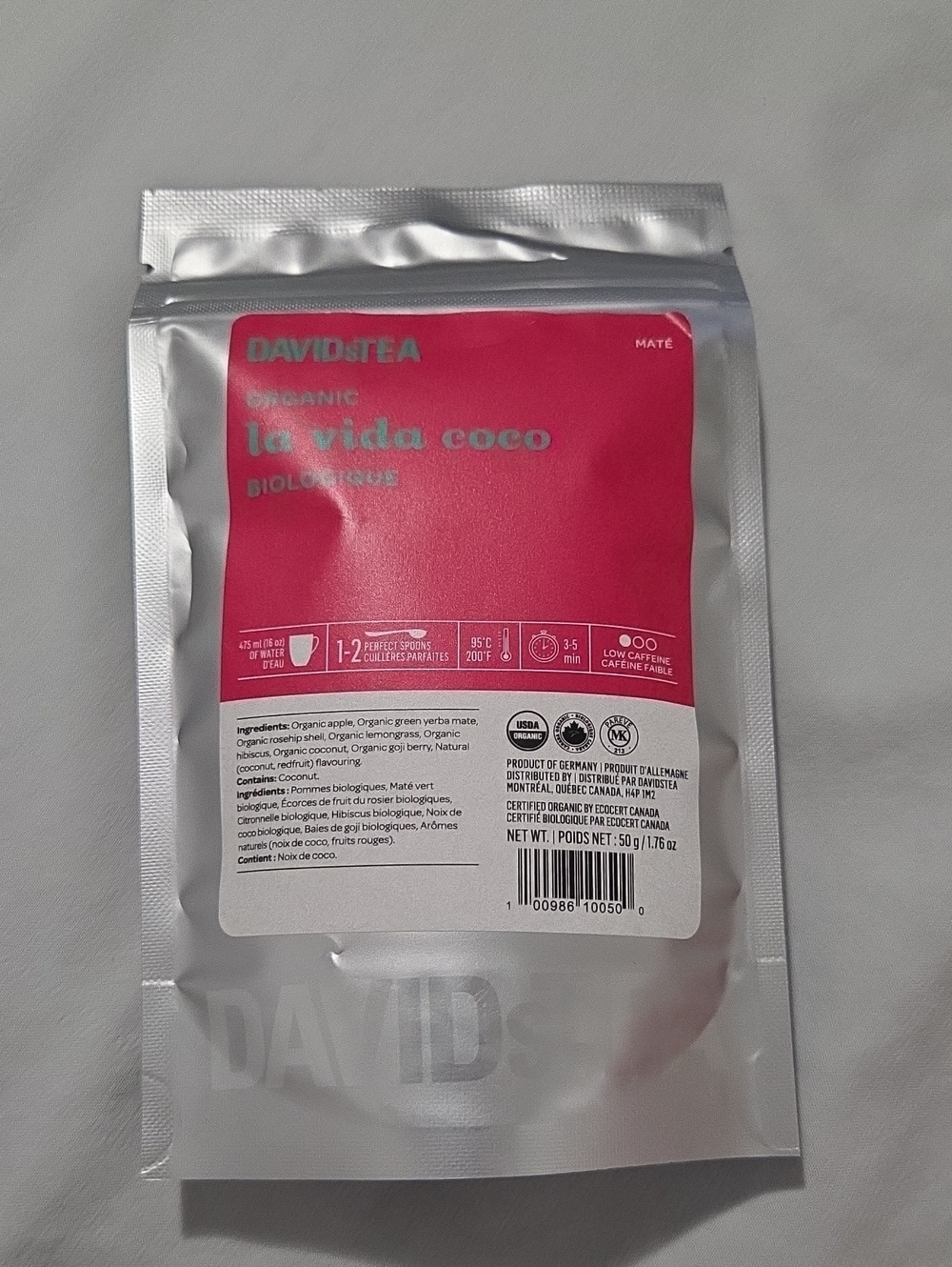 2 /$20 New! Sealed! Davidstea LA VIDA COCO 50g *Retired* Davids Tea